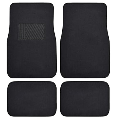 BDK Premium Black Carpet Floor Mats for Cars - Universal Fit Interior 4-Piece Car Mats Full Set with Vinyl Heel Pad Protector - Cute Car Accessories Interior Floor Covers for SUVs & Trucks