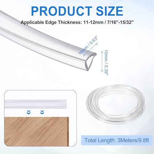 uxcell Clear Edge Trim, 9.8Ft Silicone U Channel Edge Protector, Edges Guards Fits 7/16"-15/32" for Car Doors Sheet Metal Parts (5/8" W x 3/8" H) - size: 9.8Ft x 5/8" x 3/8", Fits 7/16"-15/32"