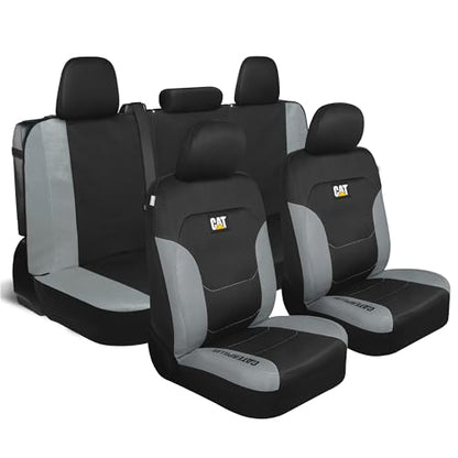CAT Black & Gray Car Seat Covers Full Set – Front Seat Covers & Rear Bench Seat Cover – Airbag Compatible, 60/40 Split Bench for Trucks, Cars & SUVs – Automotive Interior Seat Protection Accessories - color: a-Full Set Gray
