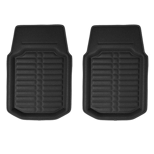 FH Group Automotive Floor Mats - PU Leather Floor Mats, Deep Dish Design, Floor Mats for Cars, Universal Fit Floor Mats Front Set, Floor Mats for Most Sedan, SUV, Truck Floor Mats Solid Black - color: Solid Black - Front