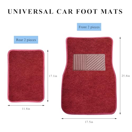 4PCS Car Floor Mats, Waterproof Non-Slip Car Floor Liners with Safety Heel Pad, All-Weather Wear-Resistant Mats Heavy Duty Universal Carpets for Truck SUV Van Sedan (Wine Red) - color: Wine Red