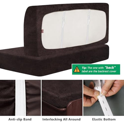 Leather Like RV Dinette Cushion Covers, RV Booth Seat Cover Stretchable Camper Cushion Couch Covers Washable Slipcovers for RV Camper Car Bench (1 Backrest Cover & 1 Bench Cover, 06Chocolate) - color: 06chocolate, size: 1 Bench Cover & 1 Backrest Cover