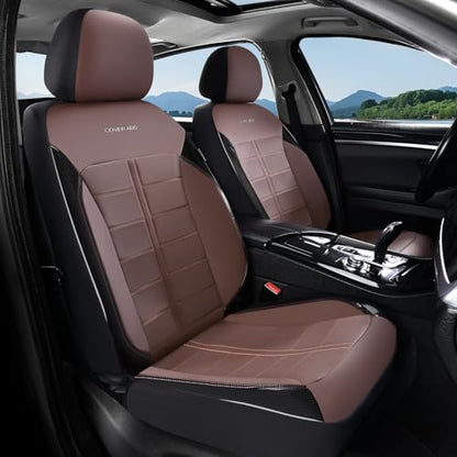 Coverado Front Seat Leather Covers, Full Leather Construction with Carbon Fibre Weave, Universal Fit for Most Cars SUV Trucks (Coffee) - color: Coffee, size: Front