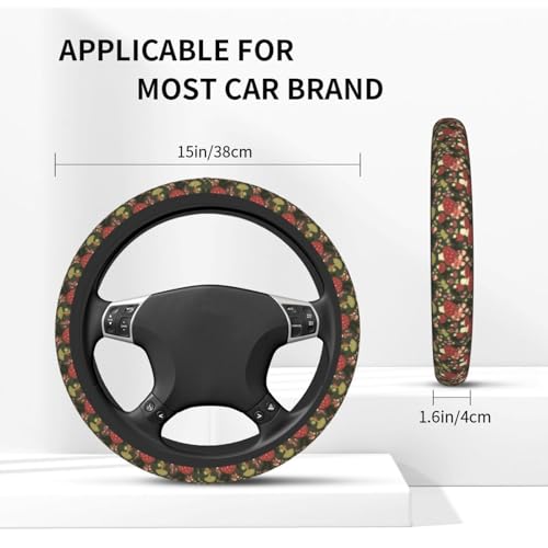 Mushroom Steering Wheel Cover Anti-Slip and Practical 14.5-15 Inch Universal Steering Wheel Cover with 2 Pieces Car Coasters Suitable for Men Women