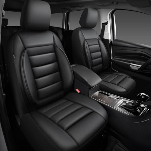 CAR PASS Faux Leather Car Seat Covers Front Seats Only, 3D Foam Support Car Seat Covers, Universal fit for Trucks Vans SUVs Sedans Automotive Comfortable, Airbag Compatible 2 Pieces Front Solid Black - color: Black Front