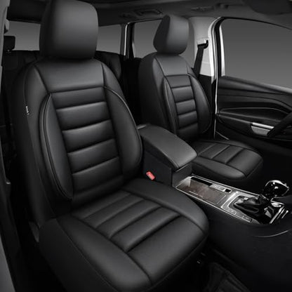 CAR PASS Faux Leather Car Seat Covers Front Seats Only, 3D Foam Support Car Seat Covers, Universal fit for Trucks Vans SUVs Sedans Automotive Comfortable, Airbag Compatible 2 Pieces Front Solid Black - color: Black Front