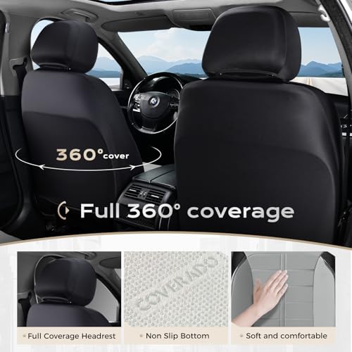 Coverado Front Seat Leather Covers, Full Leather Construction with Carbon Fibre Weave, Universal Fit for Most Cars SUV Trucks (Gray) - color: Gray, size: Front