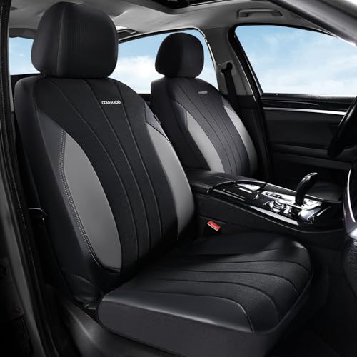 Coverado Automotive Seat Cover Full Set, Front and Rear Seat Covers, Waterproof Leather Seat Covers 5 Seats, Luxury Car Seat Protectors Universal Fit for Most Vehicles, SUV, Truck, Sedan - color: B-Gray&Black