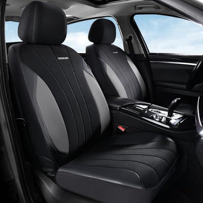 Coverado Automotive Seat Cover Full Set, Front and Rear Seat Covers, Waterproof Leather Seat Covers 5 Seats, Luxury Car Seat Protectors Universal Fit for Most Vehicles, SUV, Truck, Sedan - color: B-Gray&Black