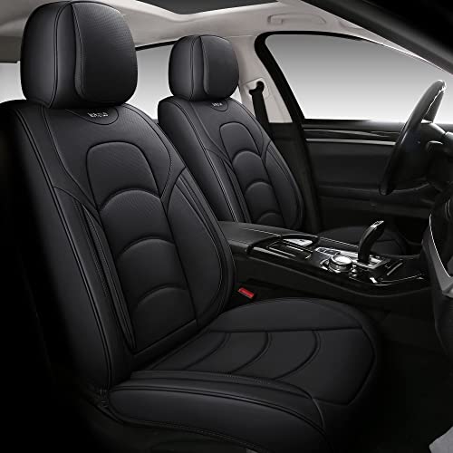 NS YOLO Full Coverage Car Seat Covers Universal Fit for Cars SUVs Pick-up Trucks with Waterproof Leatherette in Automotive Vehicle Interior Accessories (Black, Front Pair) - color: Black, size: Front Pair