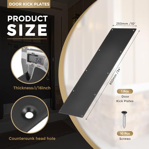 uxcell Door Kick Plate, 10 x 34 Inches Aluminum Kick Plate Door Plate, 1.5mm (1/16 Inch) Thickness, for Exterior Front Door or Back Door, Black (Single Pack) - color: Black, size: 10 x 34 Inch