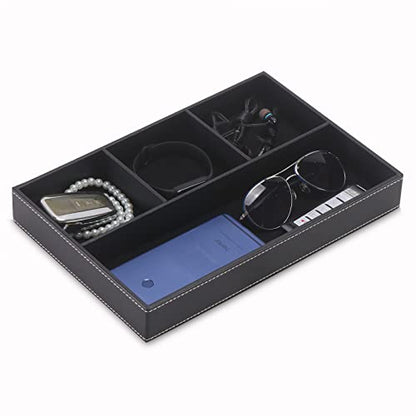 Desktop Glove Box, Nightstand or Dresser Organizer, Valet Tray, Entry Table Organizer, Dresser Storage Box,PU Leather Drawer Storage Decorative Trays.