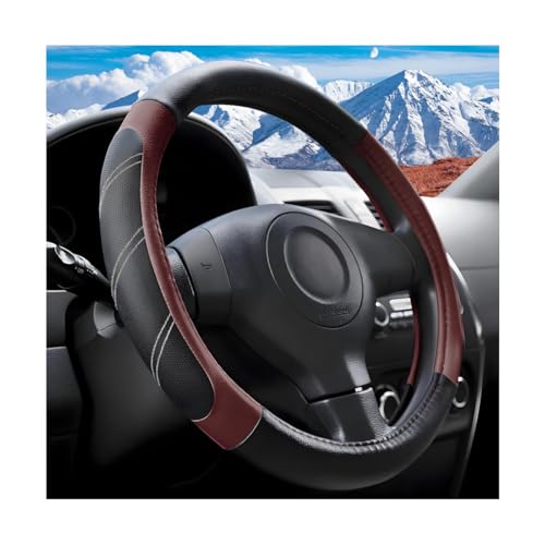 Zpana Car Steering Wheel Cover, 15 Inch Carbon Fiber Leather Non-Slip Steering Wheel Protector with Lining, Breathable Automotive Interior Accessories, Universal for SUV RV Truck (Wine Red) - color: Wine Red