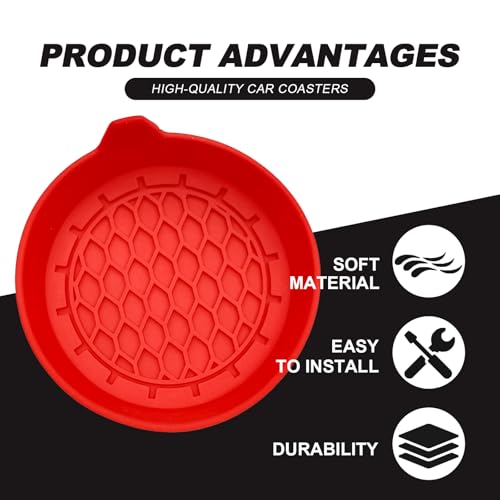 4-Pack Universal Cup Holder Coasters, Black Silicone Inserts - Keep Your Car Clean with Non-Slip & Spill-Proof Coasters for All Vehicles (Red) - color: Red
