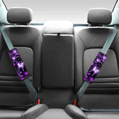 Dreaweet Purple Butterfly Seat Belt Covers for Adults Women Soft Comfortable Car Accessories Seatbelt Covers Set of 2 Universal Car Seat Belt Cushion Shoulder Strap Pads Washable - color: Purple Butterfly