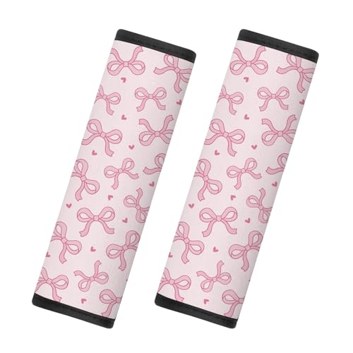 2 Pcs Seat Belt Cover for Kids, Pink Bow Car Seat Strap Pads for Children, Soft Car Seat Belt Cushion Pads for Girls Women Babies Adults - color: Pink Bow