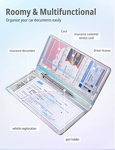 Mymazn Car Registration and Insurance Holder, PU Leather Glove Box Car Organizer with Magnetic Closure, Car Document Holder for Driver's License & Essential Documents (Iridescent blue) - color: Iridescentblue