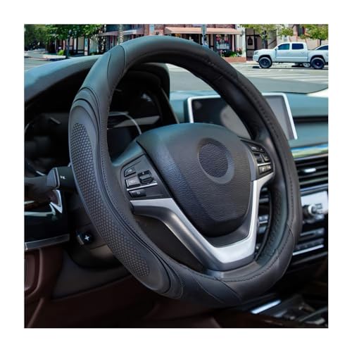 15 Inch Car Leather Steering Wheel Cover, Automotive Accessories Elastic Breathable Anti-Slip Soft Wheel Protector Fits Men and Women, Suitable for SUVs, Trucks, Vehicles and RVs (Black)