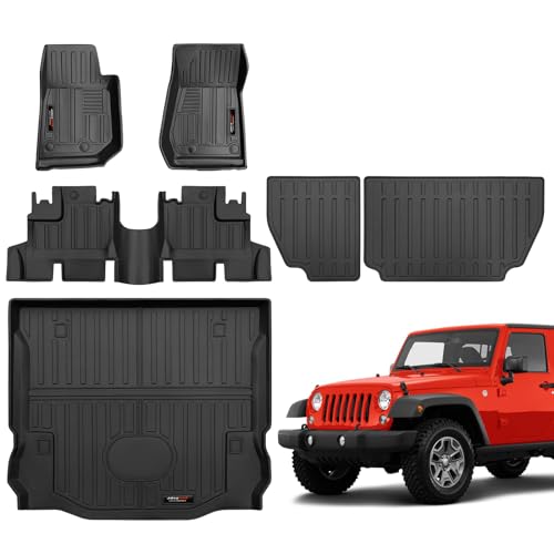 for 2007-2018 Jeep Wrangler JK 4 Door Floor Mats Trunk Cargo Liner and Backrest Mats All Weather TPE Rubber Protection Mat (for 2007-2018 Jeep Wrangler JK 4 Door Full Set) - color: for 2007-2018 Jeep Wrangler JK 4 Door Full Set