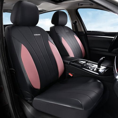 Coverado Automotive Car Seat Covers, Luxury Seat Covers Full Set, Leather Car Seat Protectors with Storage Bags, Pink Driver Seat Covers Universal Fit for SUVs Trucks Sedans - color: Pink&Black