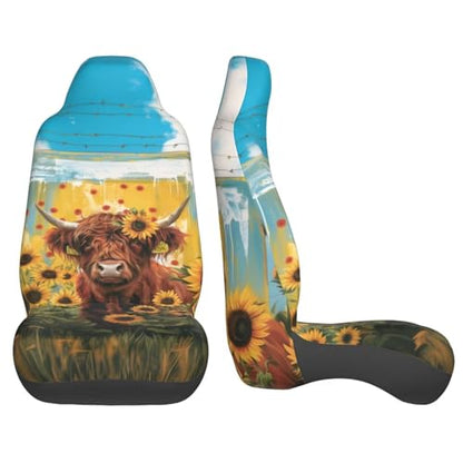 Car Seat Covers Cute Cow Bucket Seat Cover Universal fit Auto Front Seats Protector for Car SUV Sedan Truck Yellow Sunflower Highland Cattle Car Accessories - color: Cute Cow