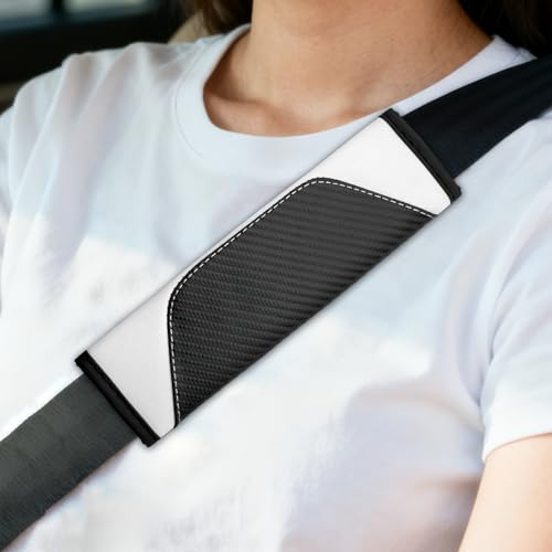 2PCS Car Seat Belt Cover, Seat Belt Cover Pad, Carbon Fiber Leather Vehicle Safety Strap Shoulder Pad, Comfortable Auto Harness Protector for Shoulder and Neck for Most Vehicles (White) - color: White