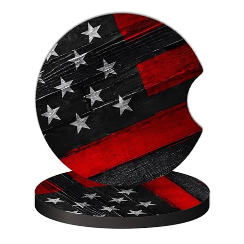 2 Pcs Car Cup Coasters, Red Wood Grain American Flag Universal Non-Slip Rubber Car Coasters for Cup Holders 2.75 inch, Car Interior Accessories for Men - color: Red Wood Grain American Flag