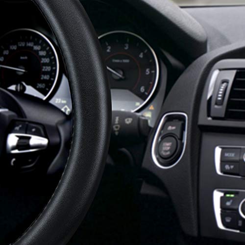 Heavy Duty Pure Cowhide Steering Wheel Cover, Black Genuine Leather Steering Wheel Cover Men Women Universal 14.5 to 15 Inch - color: BLACK-1