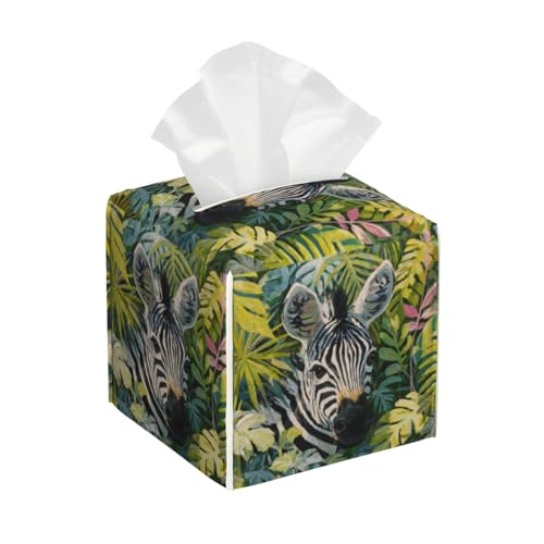 Cute Zebra Tissue Box Cover Square, Waterproof Leather Tissue Box Holder Portable Dispenser Modern Home Decoration for Bathroom Car Nightstand Vanity - color: Cute Zebra