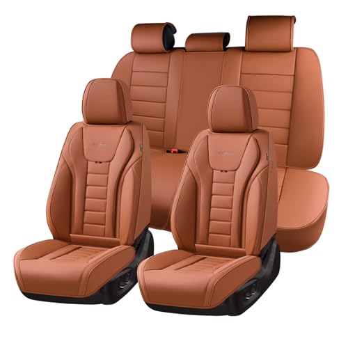 Coverado Car Seat Covers Full Set, Seat Covers for Cars, Front Seat Covers and Back Seat Cover Waterproof Leather Automotive Seat Cover, Universal Car Interior Protectors Cushion for Most Cars - color: Brown, size: FullSet