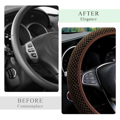 Yourkar Elastic Steering Wheel Cover, 15"×15" Comfy Breathable Stretch Steering Wheel Protector, Ice-Silk Cloth Polyester Steering Wheel Cover for Men Women, Car Accessories (Brown) - color: Brown