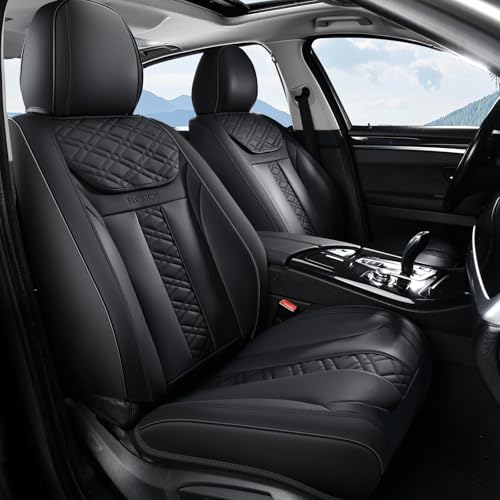 Seat Covers, Front Seat Covers 2 PCs, Automotive Seat Cover for Cars, Luxury Leather Universal Seat Cover Accessories Fit for Most Cars SUV Truck Sedans(Black) - color: Black, size: Frontpair