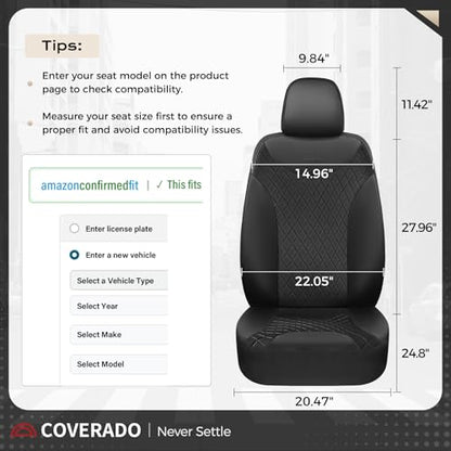 Coverado Seat Covers Full Set, 5 Seat Black Car Seat Covers, Leather Car Seat Protectors, Automotive Front and Back Seat Covers, Waterproof Car Seat Cushions Universal Fit for Most Sedan, SUV, Truck