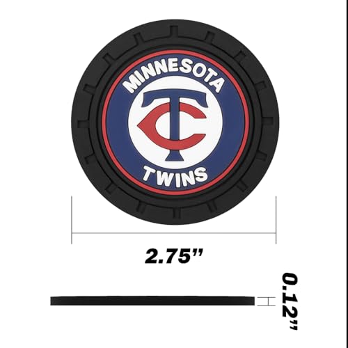 Baseball Fans Car Cup Holder Coasters for Minnesota Twins Fans, 2 Pack Twins Silicone Non-Slip Cup Mats, 2.75" Car Cup Holder Inserts for Auto Interior - color: dTw166ins