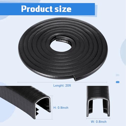 20ft U-Shape Edge Trim Fits 1/2" Edge, Rubber Strip with Metal Clips for Edges Protector, Black Edges Banding Strip for Sharp/Rough Surface, Tables, Cars, Door Frame, Boat & More - size: 20ft, 0.8"W X 0.9"H