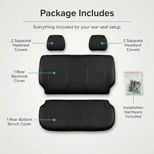 FH Group Classic PU Leather Split Bench Car Seat Cover – Universal Fit for Cars Trucks & SUVs (Black)