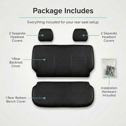 FH Group Classic PU Leather Split Bench Car Seat Cover – Universal Fit for Cars Trucks & SUVs (Black)