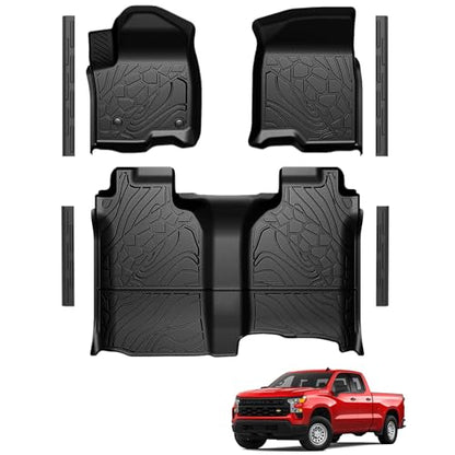 Floor Mats for 2019-2026 Chevy Silverado/GMC Sierra 1500 & 2020-2026 Silverado/Sierra 2500HD/3500HD, Crew Cab Bucket Seat Only (Without Rear Underseat Storage Box), TPE All Weather Durable Mats