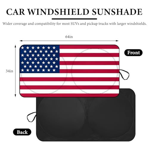 Car Windshield Sun Shade, 64" x 34" American Flag Car Windshield Cover Keep Your Vehicle Cool, Auto Front Window Sunshade Sun Heat and UV Rays Blocker Fits Most Cars (USA Original Flag)