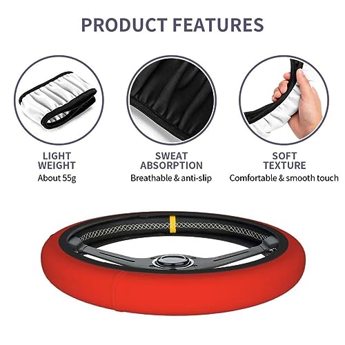 Elastic Stretch Steering Wheel Cover,Warm in Winter and Cool in Summer, Car Universal 15 inch, Microfiber Breathable Ice Silk, Anti-Slip, Odorless, Easy Carry,Red - color: Red