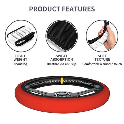 Elastic Stretch Steering Wheel Cover,Warm in Winter and Cool in Summer, Car Universal 15 inch, Microfiber Breathable Ice Silk, Anti-Slip, Odorless, Easy Carry,Red - color: Red