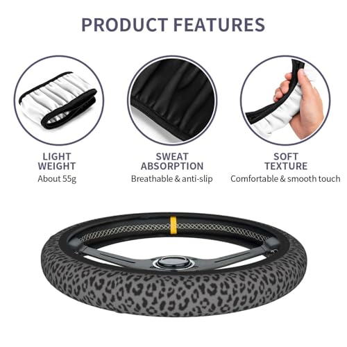 Black Leopard Print Steering Wheel Cover Universal 15 Inch Cheetah Elastic Steering Wheel Cover Leopard Auto Car Accessories Non-Slip Breathable Neoprene Steering Wheel Covers Protector Universal - color: Black Leopard Print