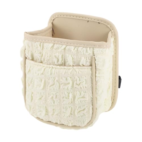 Car Trash Can Portable and Hanging 6.3" Length 3.9" Width 7.1" Height Trash Bin Fabric Beige White 1 Pcs - color: Beige White