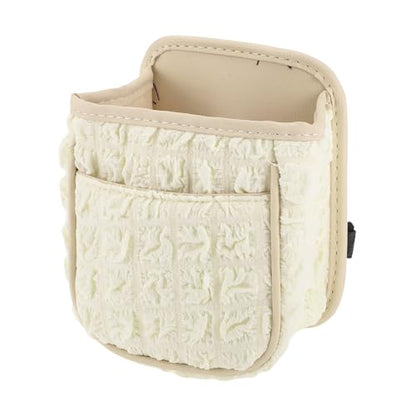 Car Trash Can Portable and Hanging 6.3" Length 3.9" Width 7.1" Height Trash Bin Fabric Beige White 1 Pcs - color: Beige White