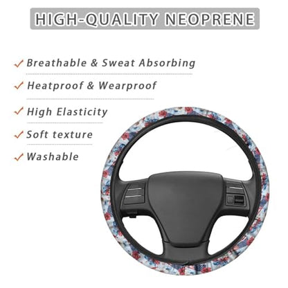 AFPANQZ 4th of July Steering Wheel Cover for Cars Universal Fit 14 to 15 inch, American Flag Tropical Flower Pattern Car SUV Sedans Accessories Steering Wheel Protection Sweat Absorption - color: American Flag Tropical Flower Pattern