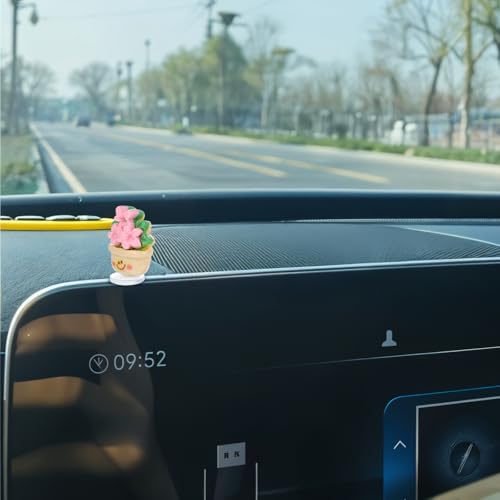 6Pcs Mini Car Ornament, Dashboard Decorations, Cute Fresh Faux Potted Plants Car Decor Desktop Miniature Pottery Planter for Car Interior Accessories