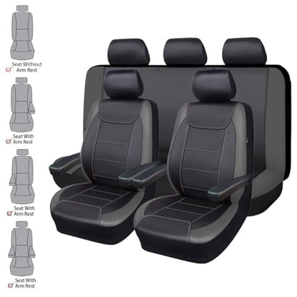 Flying Banner car seat Covers Protects Water Proof Faux Leather Carbon Fiber Front and Rear Bench (Black Gray, Full Set - 8PCS) - color: Gray Black, size: Full Set -- 8PCS