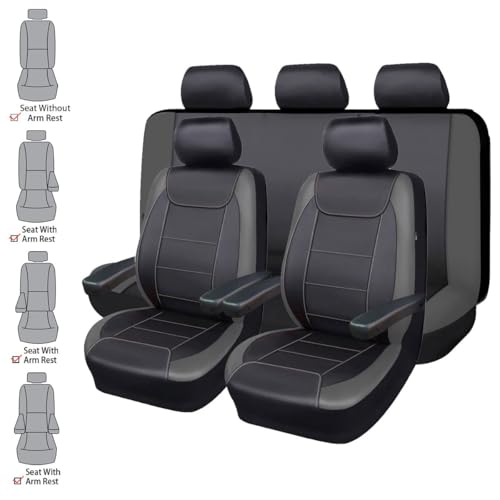 Flying Banner car seat Covers Protects Water Proof Faux Leather Carbon Fiber Front and Rear Bench (Black Gray, Full Set - 8PCS) - color: Gray Black, size: Full Set -- 8PCS