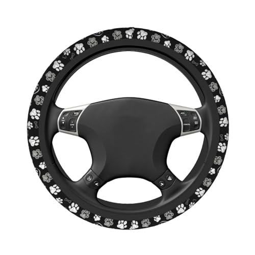 Paw Print Steering Wheel Cover - Black White Dog Paw Steering Wheel Paw Print Car Cup Holder Pad 2 Pack 15 Inch Cute Steering Wheel Cover Women Men Anti Slip Breathable Wheel Cover - color: Dog claw