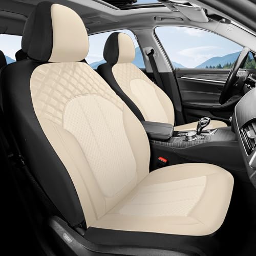FLORICH Front Seat Covers Leather & Mesh Automotive Seat Protectors 2 Pack Breathable Car Seat Cover Spill-Proof Auto Seat Covers Cushion Universal Fit for Most Car SUV Sedan Truck, Beige - color: Light Beige, size: FrontPair